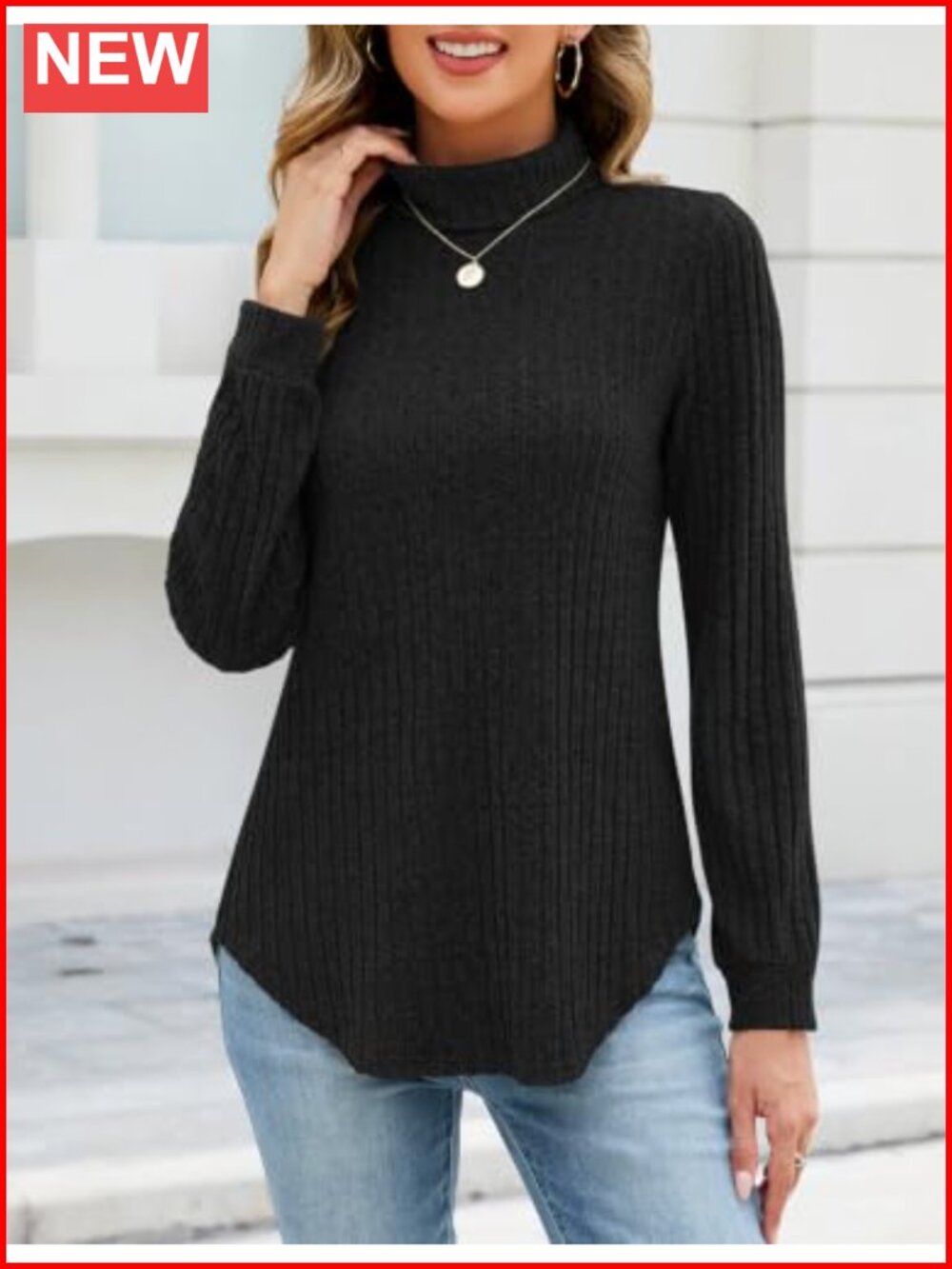 Turtleneck Tunic Sweater Women Long Sleeve Pullover Knit Top - Picture 3 of 6